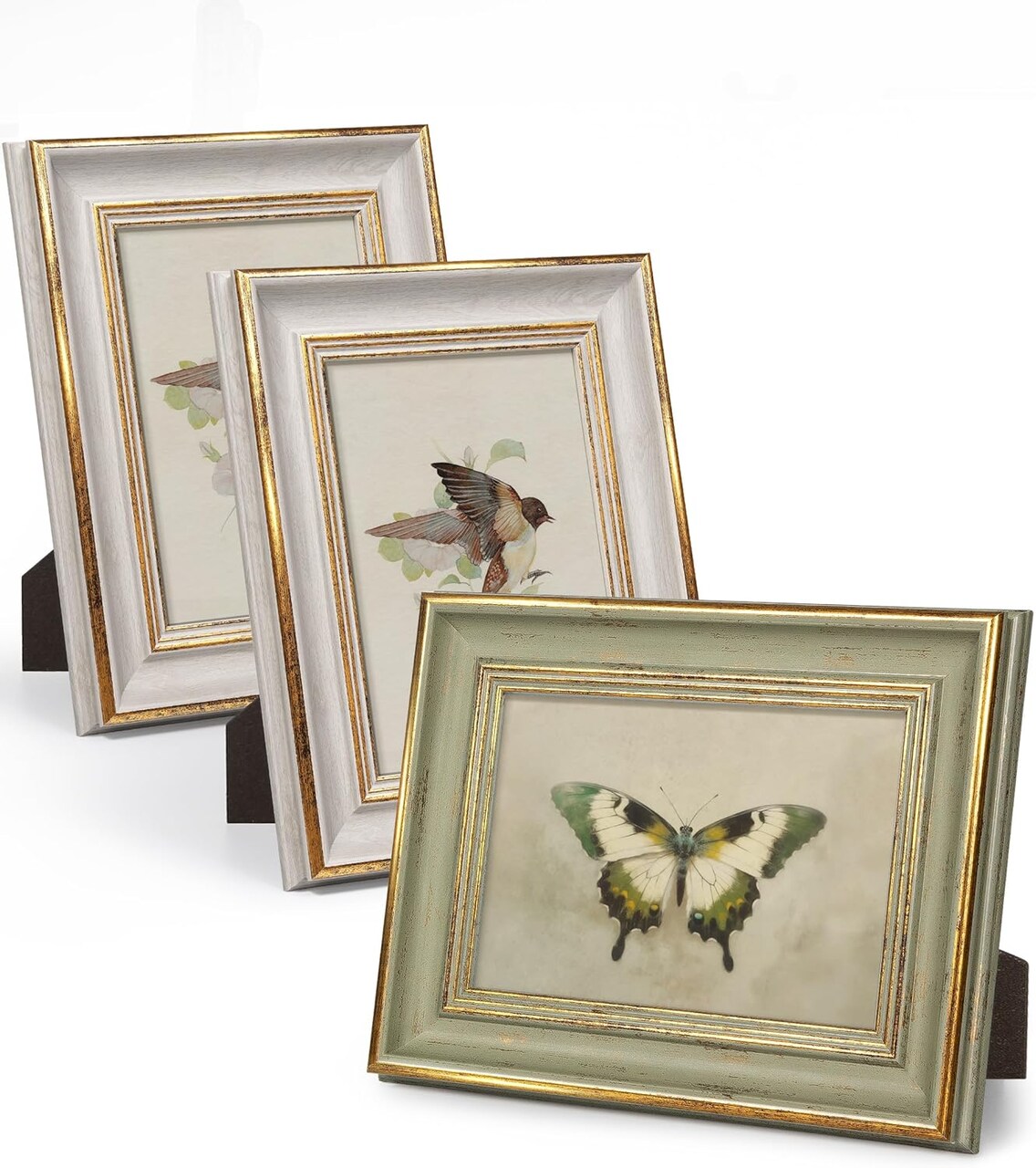 5x7 Picture Frame White Green Gold Set of 3, Vintage Antique Retro Photo Frame Desk(White&Green)7"L x 5"W